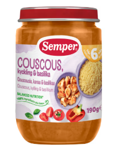 Semper Puré BurkMat Couscous med Kyckling och Basilika- 6 Mån