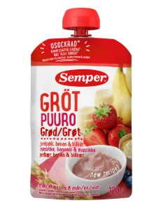 Semper Puré PåsMat Gröt Jordgubb Banan Blåbär - 6 Mån